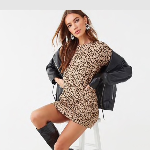 forever 21 leopard t shirt dress